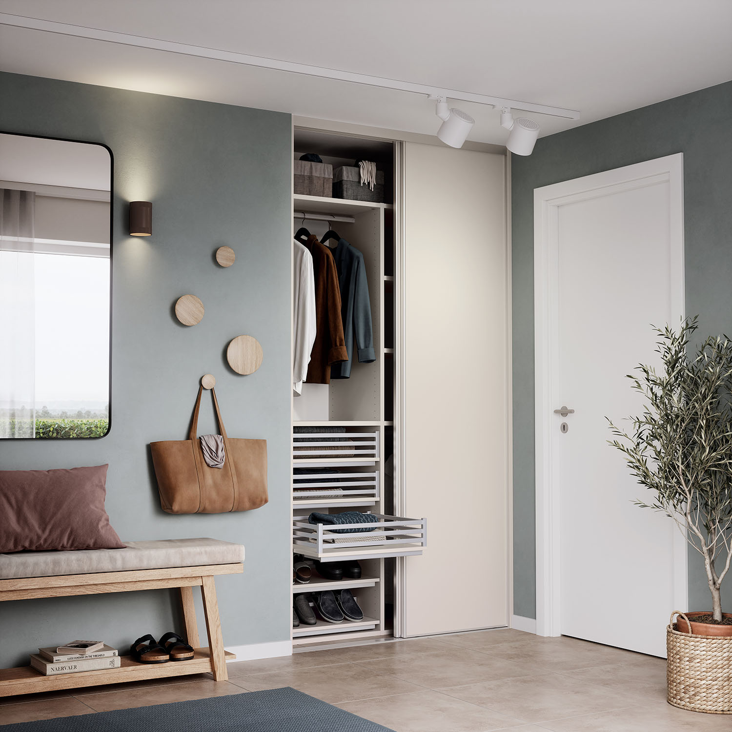 Garderobe med skydedør