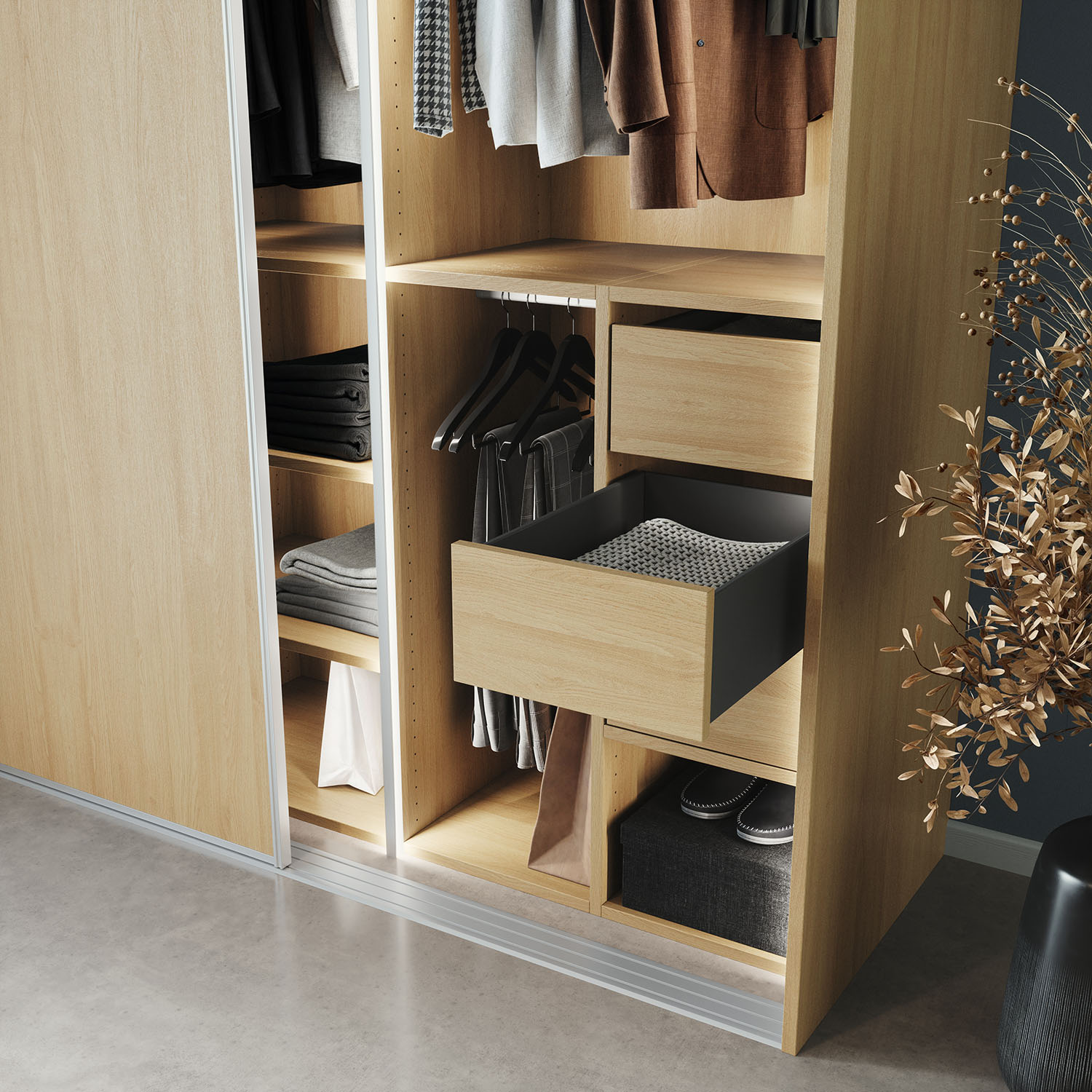 Garderobe med skydedør
