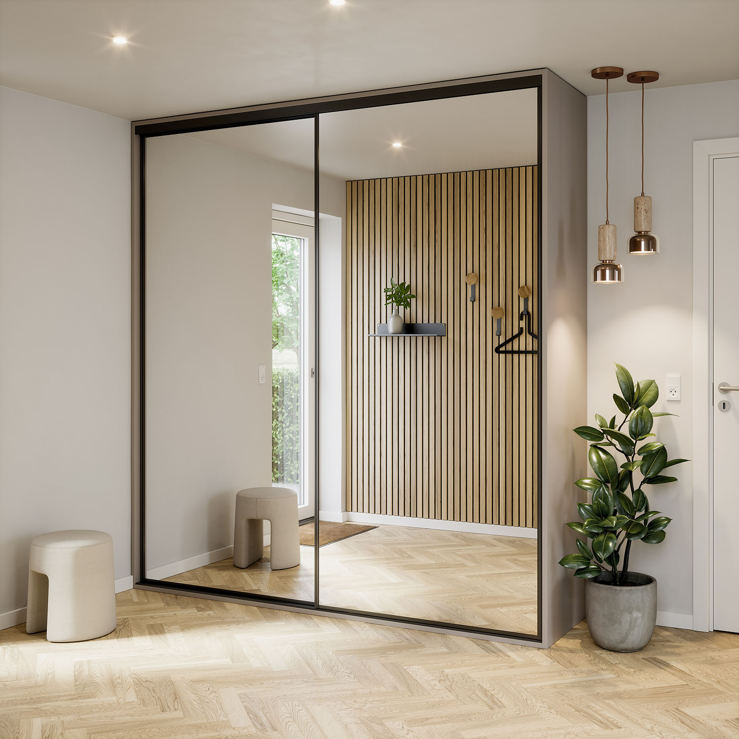 Garderobe med skydedør