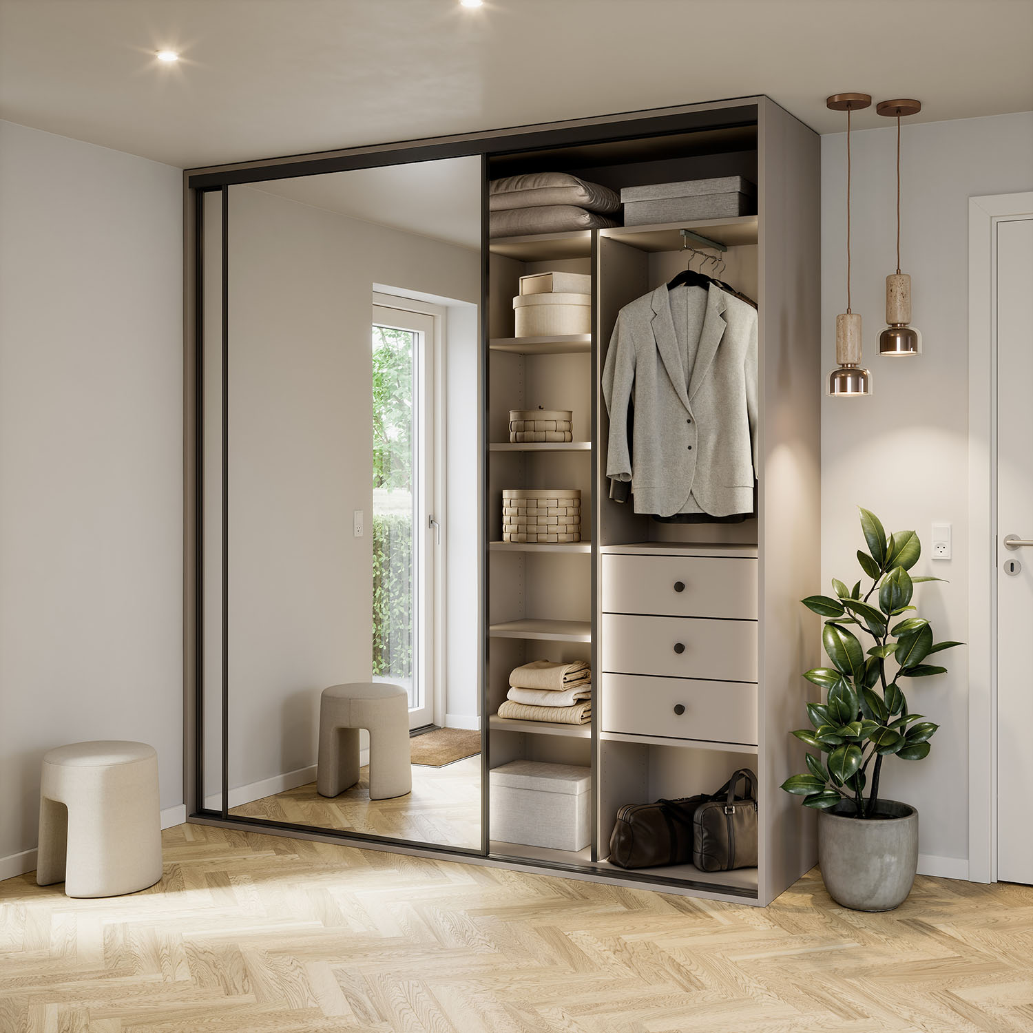 Garderobe med skydedør