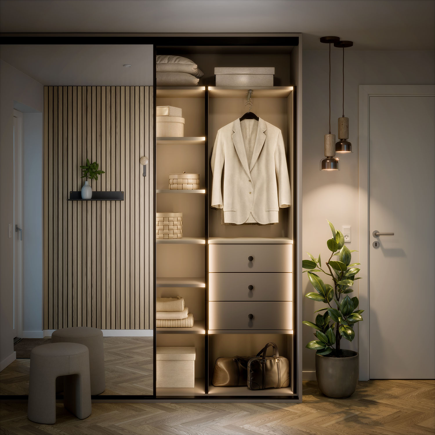 Garderobe med skydedør