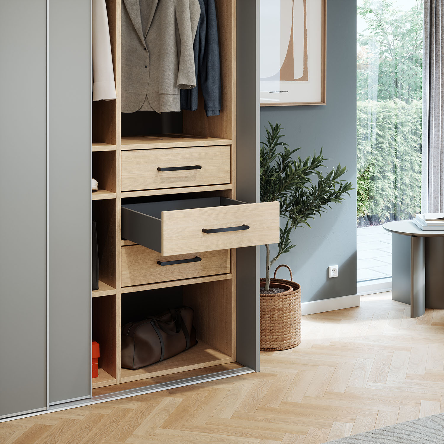 Garderobe med skydedør