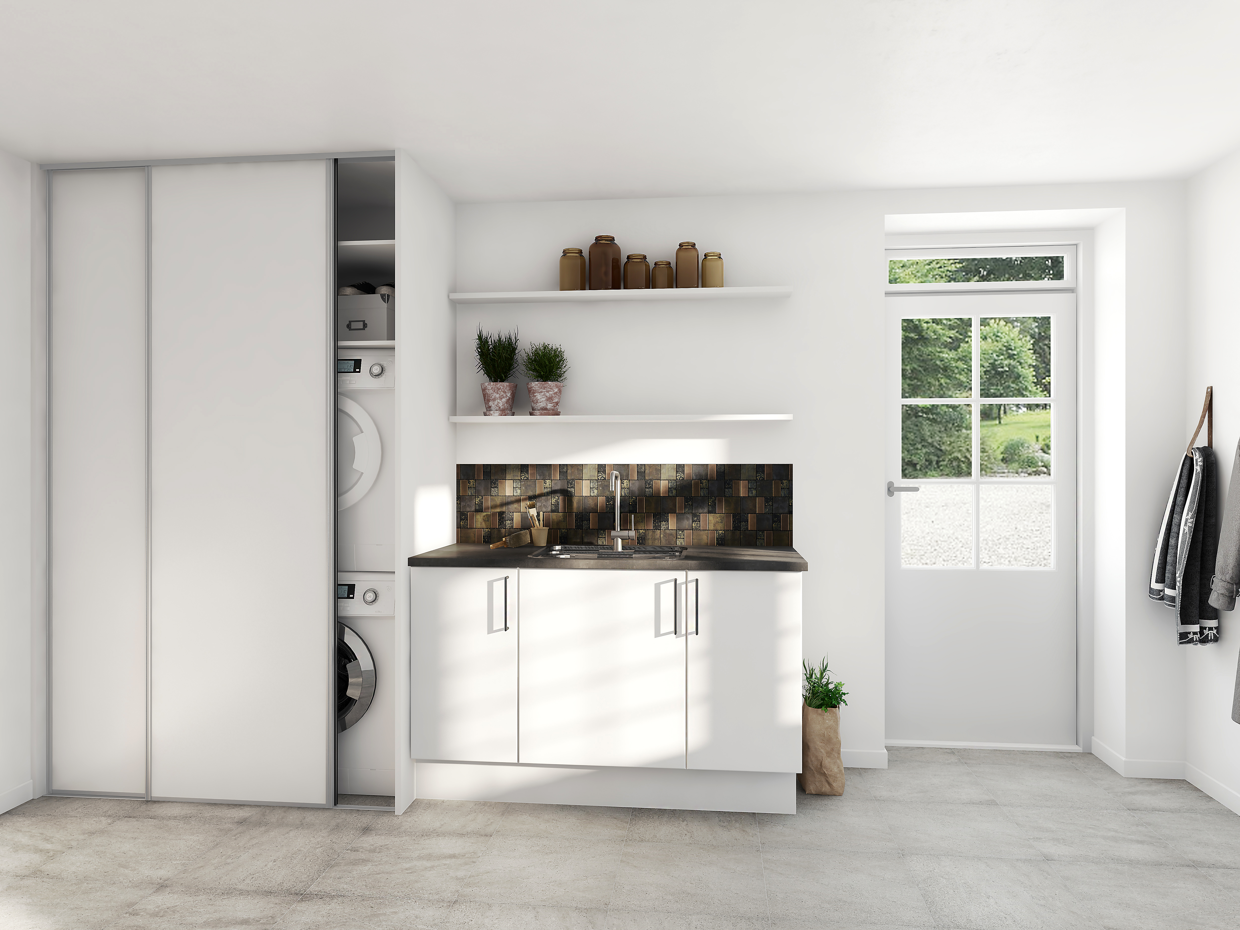 Modern by DESIGNA - Glat hvid og skydedøre 