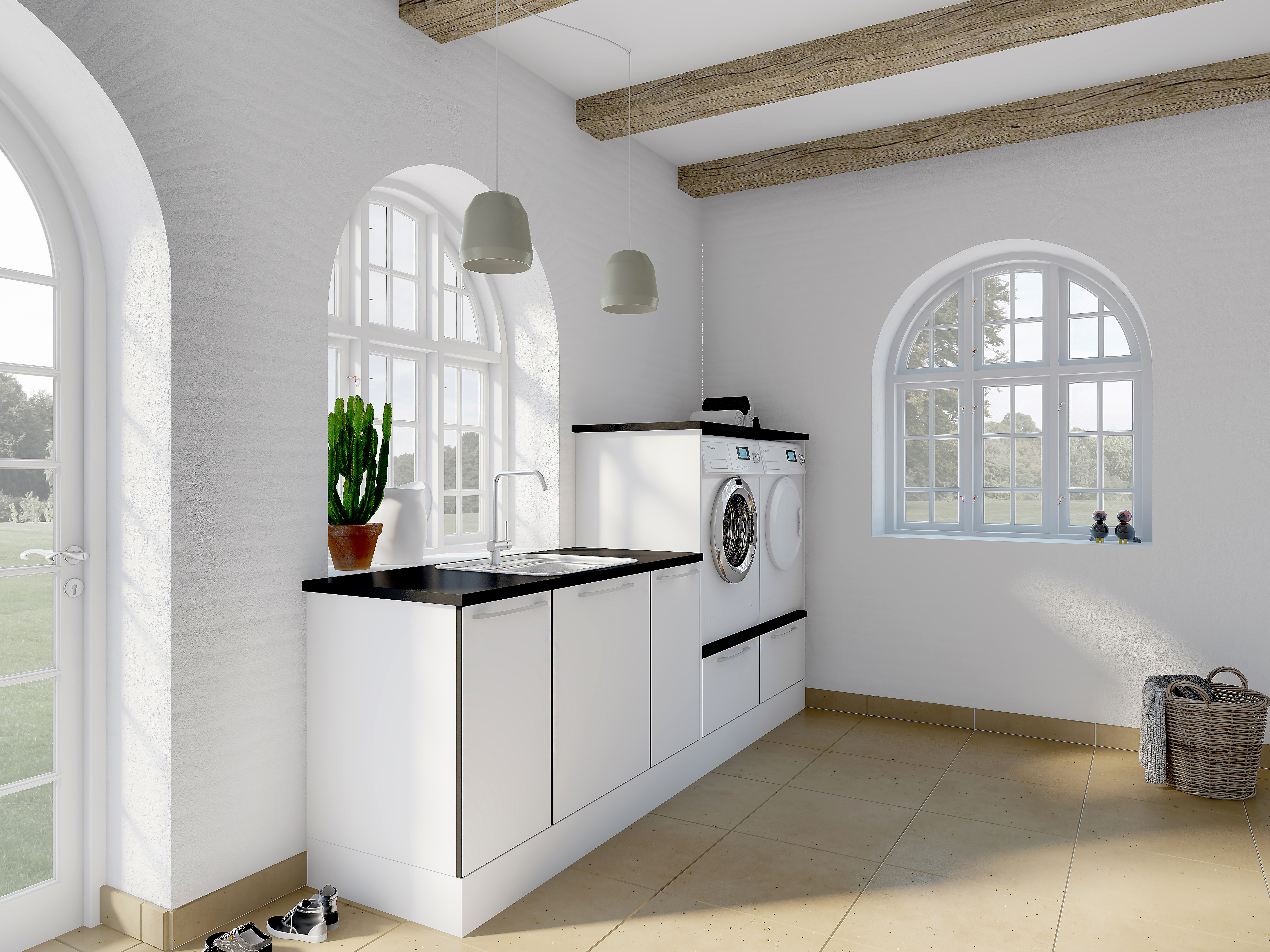 Modern by DESIGNA - Hvid med sort kant - bryggers 