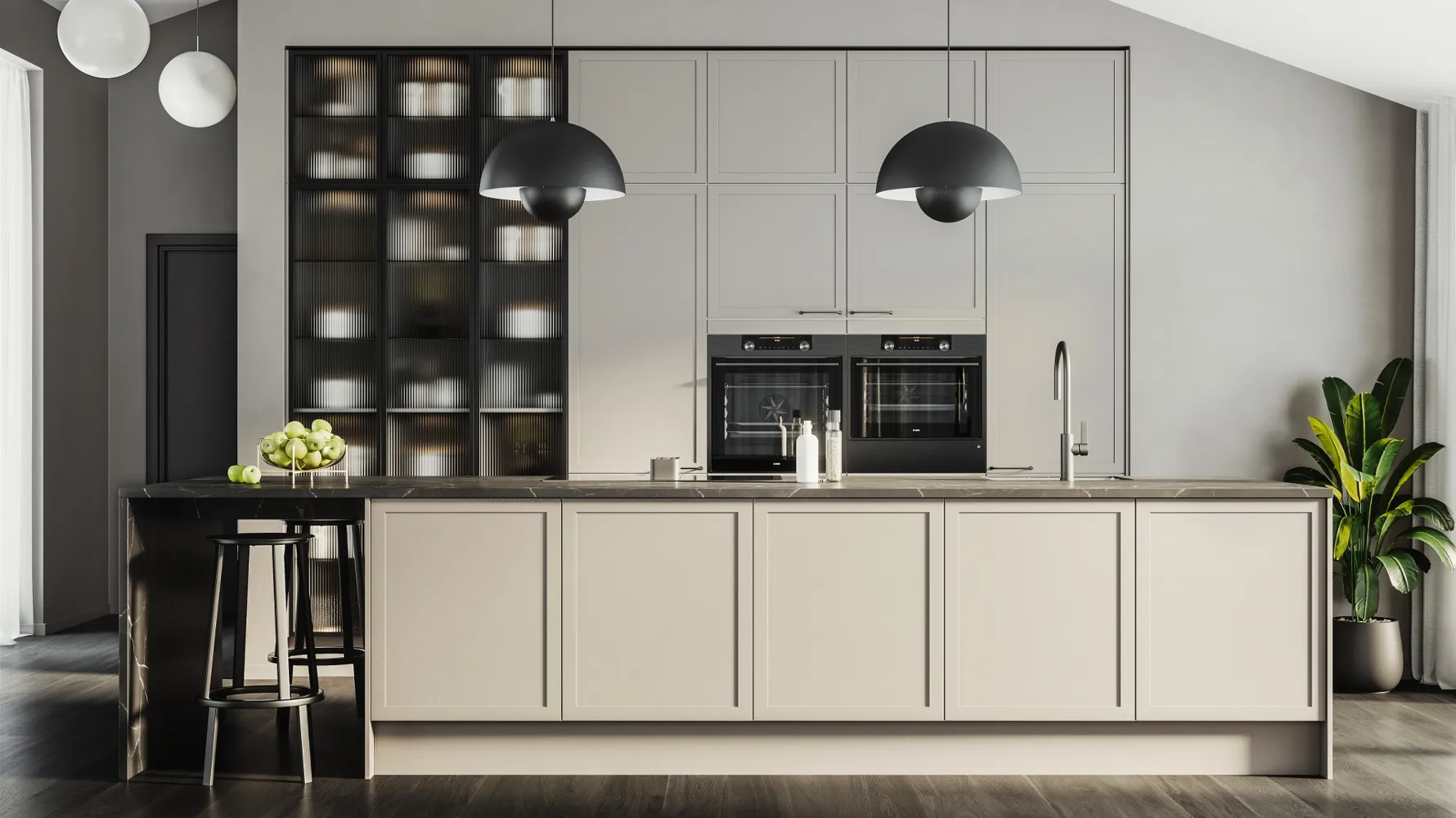 Classic by Designa sand ramme og vitrine med riflet glas og sort ramme