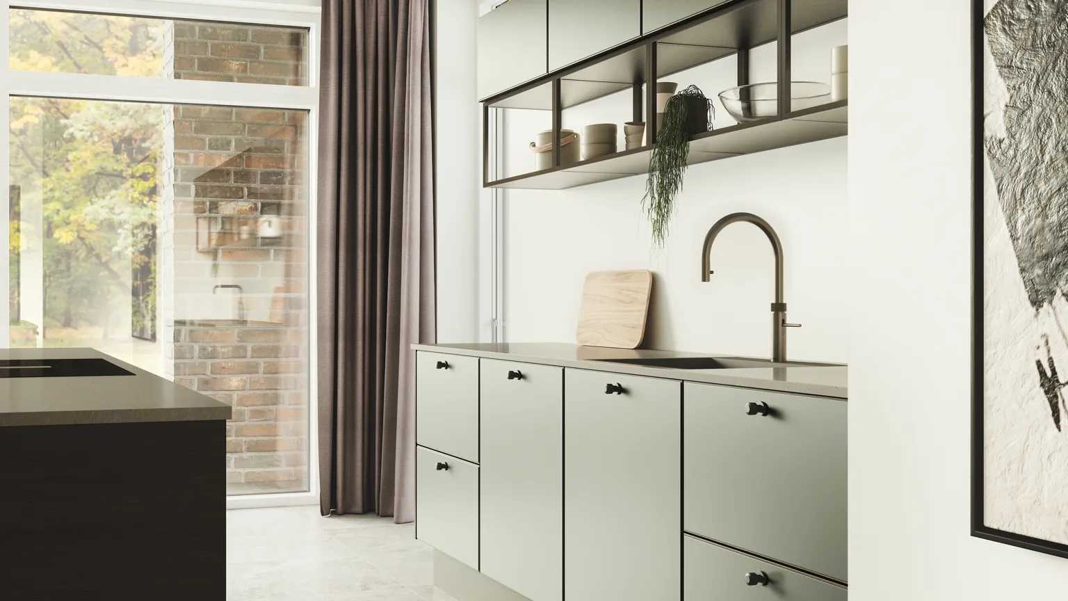 Nature by Designa køkken grå linoleum og brun eg