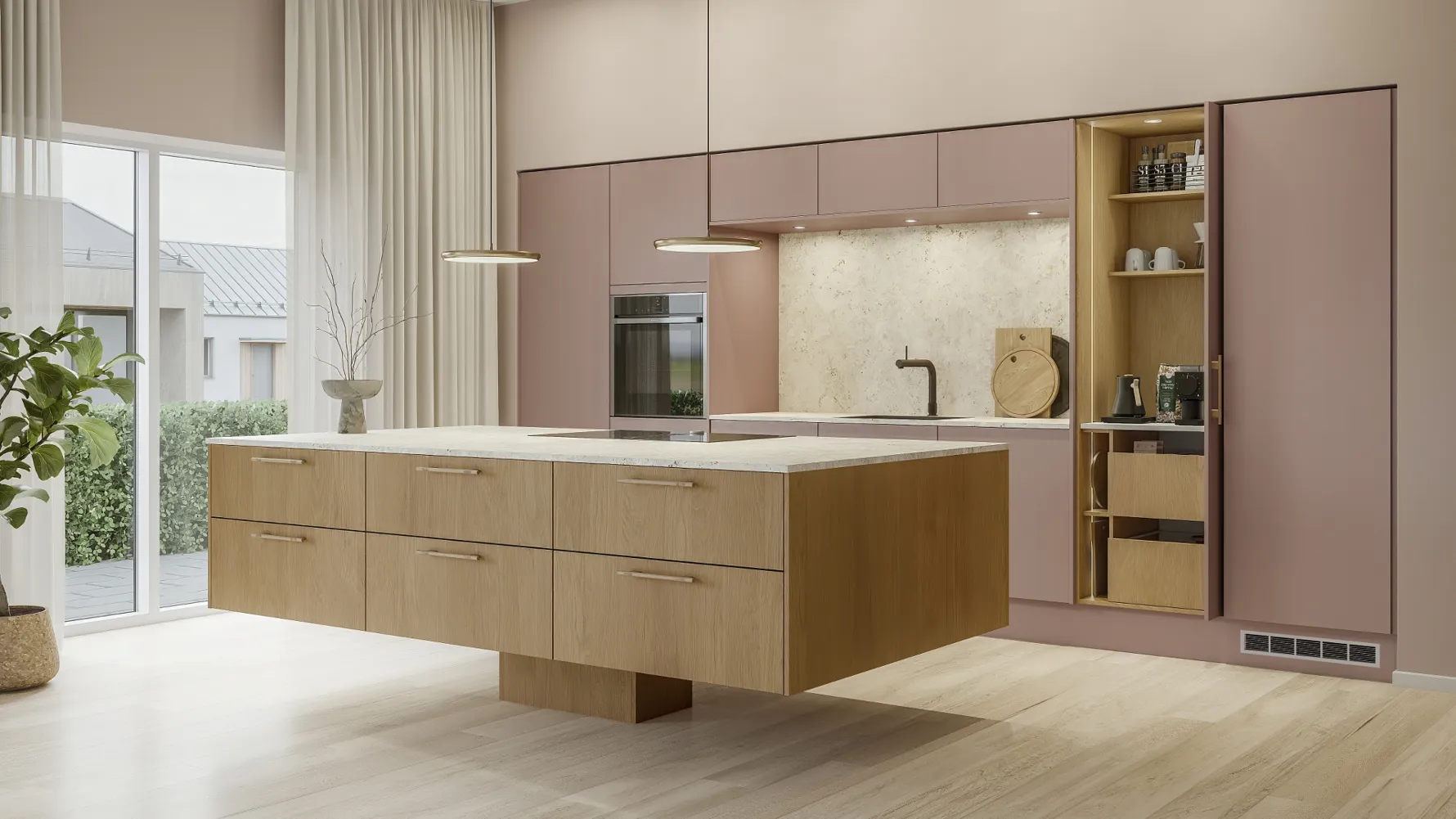 Color by Designa køkken i rosa og Nature by Designa natur eg