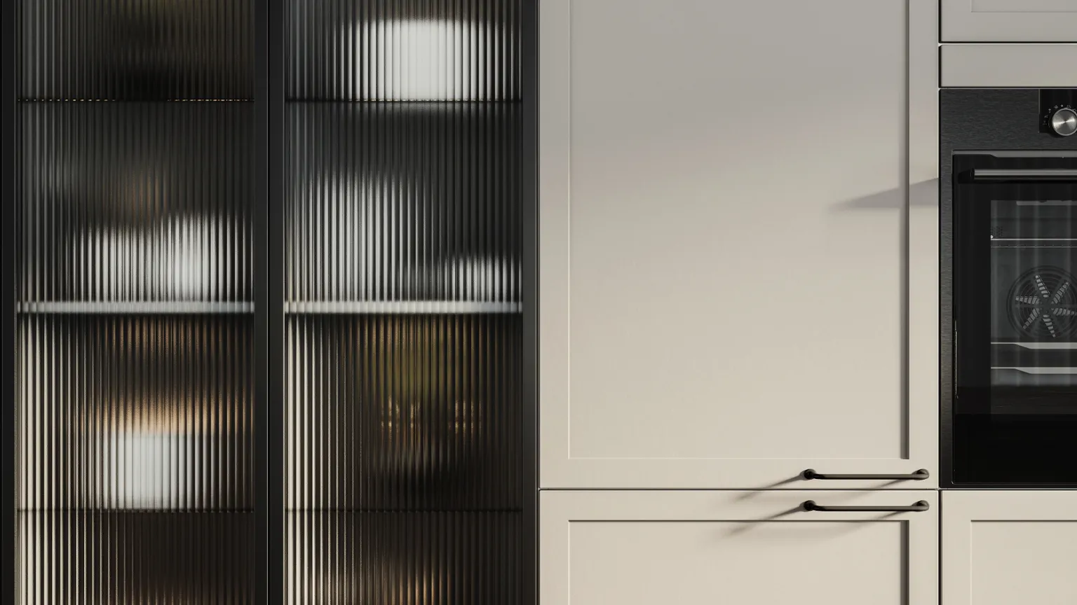 Classic by Designa sand ramme og vitrine med riflet glas og sort ramme